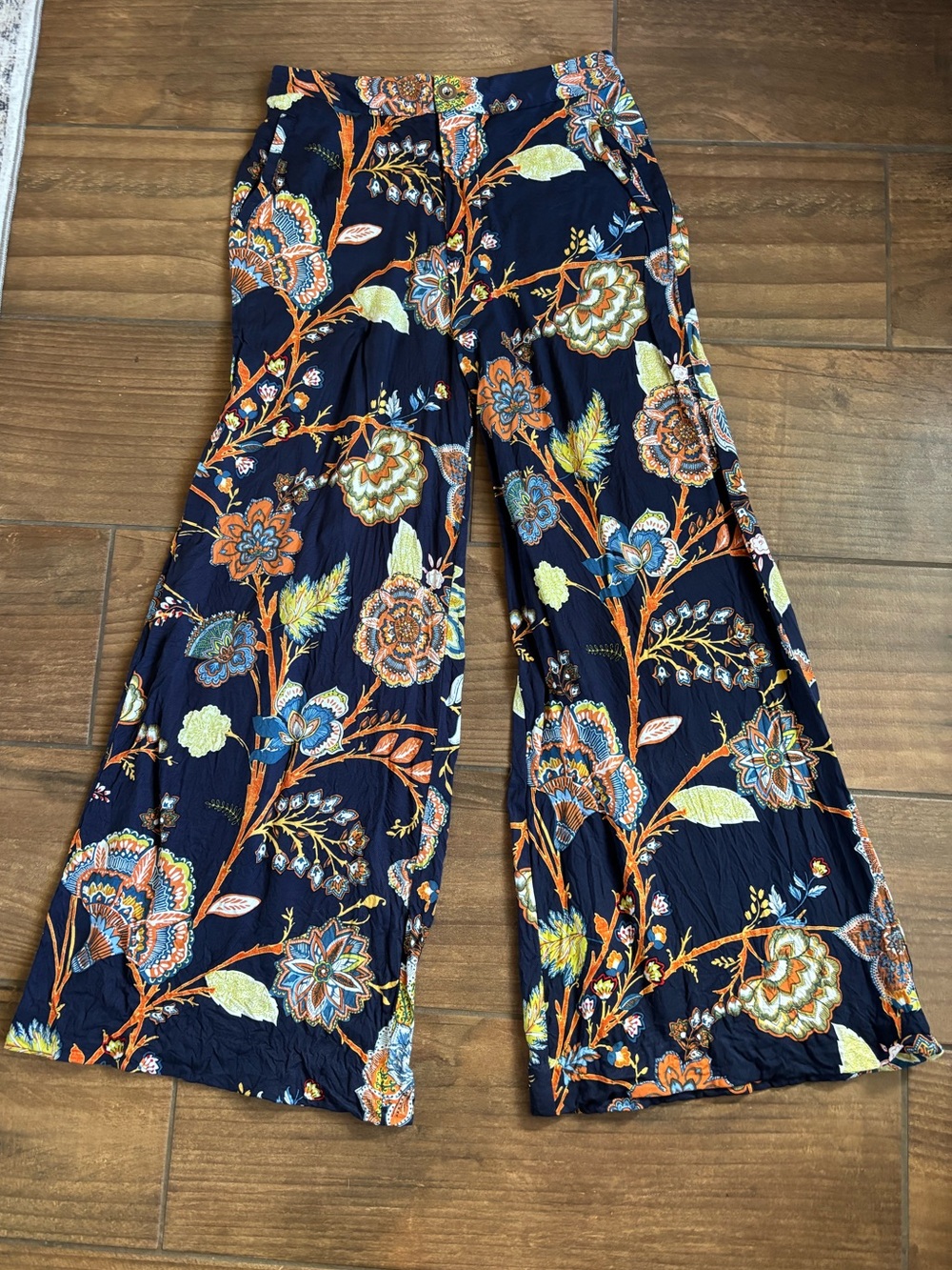Maeve Anthropologie Navy Floral Wide Leg Pants Size 4 Boho Palazzo